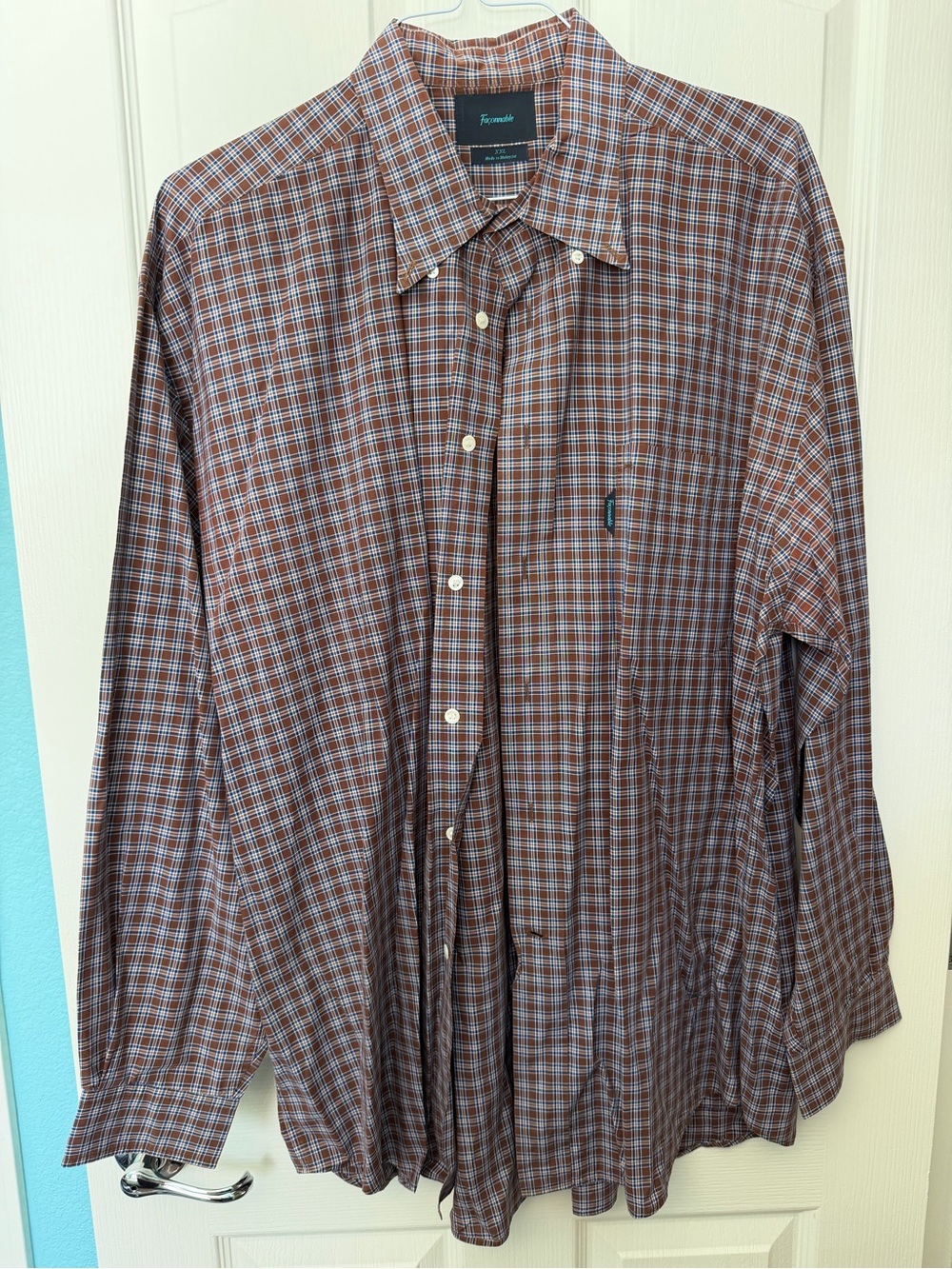 Faconnable Brown & Blue Checked Button-Up Dress Shirt